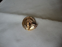 VTG HANDMADE NATURAL LACQUERED SEASHELL GOLD PLATED HINGED DRESS/SCARF CLIP