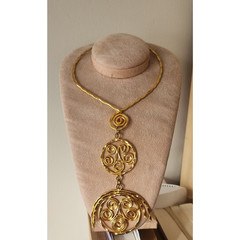 Vintage 70s Gold Necklace Spiral Disc Cascade Ancient Greek Style