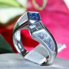 14k white gold sz 2.5 ring 0.32ct natural diamond treated sapphire vintage 4.55g
