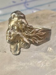 Lady face ring art deco nouveau Italy pinky turquoise size 3 silver signed 800