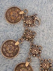 Vintage Bohemian Silver-Toned Coin Bracelet Anklet Dangle Charm ADJ. & Broach.