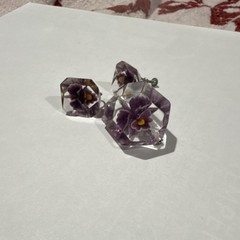 Vintage Lucite Flower Jewelry Set Earrings & Brooch Pin Purple Clear Women