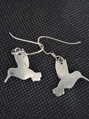 Vintage Green Eyed Hummingbird Dangle Earrings 925 Sterling Silver 1 3/8″ Drop