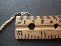 Antique Art Deco Deltah Solid 14K Gold Sapphire Diamond Man Made Pearl Necklace