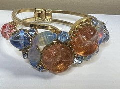 Vintage DeLizza & Elster (D & E, Juliana) Peach and Blue Clamper Bracelet