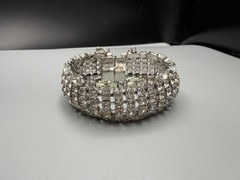 Weiss Rhinestone Bracelet Vintage Wide Dome 6 Row Large 7.75” Long 1 In Wide