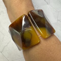 Vintage Lucite Cuff Bracelet Faux Tortoise Metal Panel Wide Modernist Sculptural