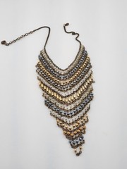 ZAR Vintage Cascading Layered Gold and Silver Tone Beads Mesh Statement Necklace