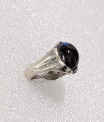 Vintage Cast Sterling Silver Genuine Tiger’s Eye Cabochon Size 3.25 Pinky Ring