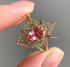 Pear Cut Tourmaline Cocktail Ring 2.85Ct Created Diamonds 14K Yellow Gold Finish