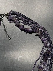 Vintage 6 Strand Purple Stone & Plastic Bead Necklace 18-20” Long