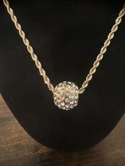 Vintage Added Attractions Gold Tone Pave Rhinestone Ball Slide Pendant Necklace
