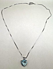 925 Sterling Silver Aqua Blue Heart Pendant Necklace Crystal Stone