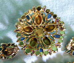 Juliana Rhinestone BRACELET BROOCH EARRING SET Book Pcs Watermelon Vitrail Rare