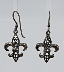 VTG 925 Fleur De Lis Dangle Earrings 1.5in Drop Sterling Silver 2g Estate