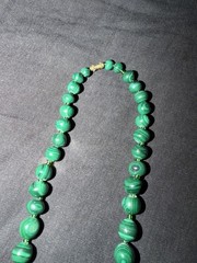 Malachite Bead Necklace Graduated Green Stone Vintage 25 Inch Long Strand