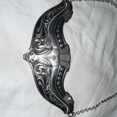 Statement Silver Tone Collar Necklace Oval Link Asymmetrical Pendant