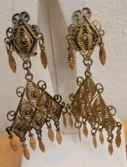 Earrings Clip On Jerusalem 935 Silver Dangle Filigree /Cannetille /antique