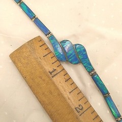 Vintage Mexico Inlayed Fire Opal Link Bracelet Box Clasp 7.75″ Sterling 925 OOAK
