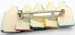 VTG HAND MADE CERAMIC LAYERED CRAYON blue pink green big Brooch Silver tone pin