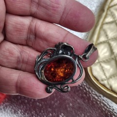 Natural Baltic Amber flower vintage Pendant charm Latvia circa 1970’s