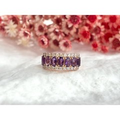 Faux Amethyst Clear Stone Rose Gold Toned Costume Jewelry Vintage Ring – sz 5.5
