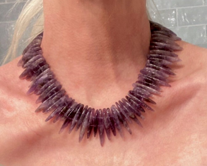 Vintage New with Tags IMAN Modernist Natural Amethyst Spike Collar Necklace