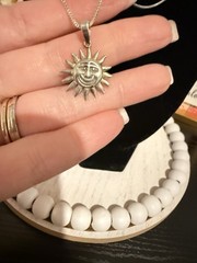 Sterling Silver 925 Sun Face Pendant Necklace Celestial Boho Vintage 18 Inch