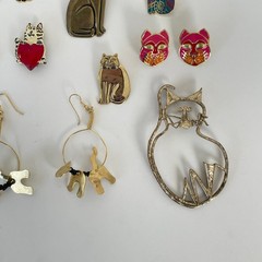 Vtg WHIMSICAL CAT Brooch Lot 50s 70s 80s Jewelry Artisan Burch Pinback Earrings