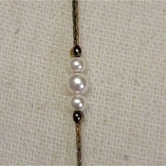 Vintage 80s Faux Pearl Station Necklace 29″ Gold Tone Liquid Chain Tin Cup Korea