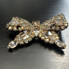 Signed Kramer Rhinestone Butterfly Brooch Clear & AB Gold Tone Vintage 1950s
