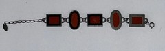 Vintage Bracelet Red Art Glass Retro Era Rectangle Silver Tone