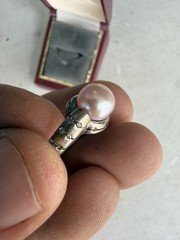 Vintage Genuine Natural Pearl Sterling Silver Hand Crafted Dome Ring SZ 6.5 YT8