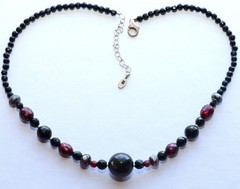 BARSE Sterling Necklace 19″ Black Dark Red Gray Beads Balls .925 Silver THAI