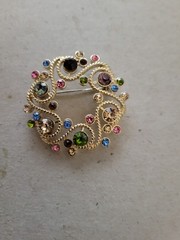 Vintage Statement Rhinestone Wreath Swirl Goldtone Pin Brooch