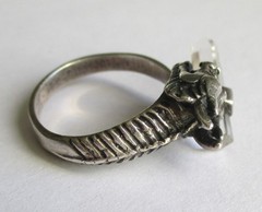 Sz 9.5 VINTAGE STERLING SILVER CLEAR QUARTZ ROCK CRYSTAL WAND DRAGON RING