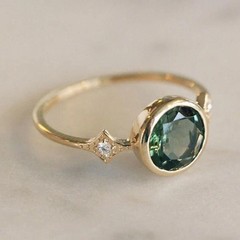 Art Deco Style Round Emerald &Lab Created Diamond14k Yellow Gold FN Wedding Ring