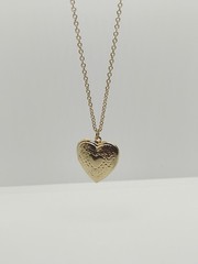 Vintage Style Gold Tone Etched Pillow Heart Locket Pendant Necklace Classic