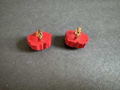 Vintage Red Hand Painted Flower Clip On Earrings Carved Lucite Floral Camellia