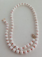 Estate 14K/20 GF Conch Shell White Coral Red Coral Necklace Earrings 30G 18″Long