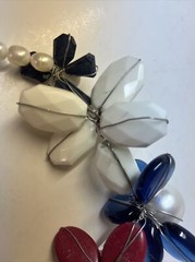 Vintage Stone, Pearl & Glass Floral Beaded Necklace Wire Hand Strung Chunky 19”