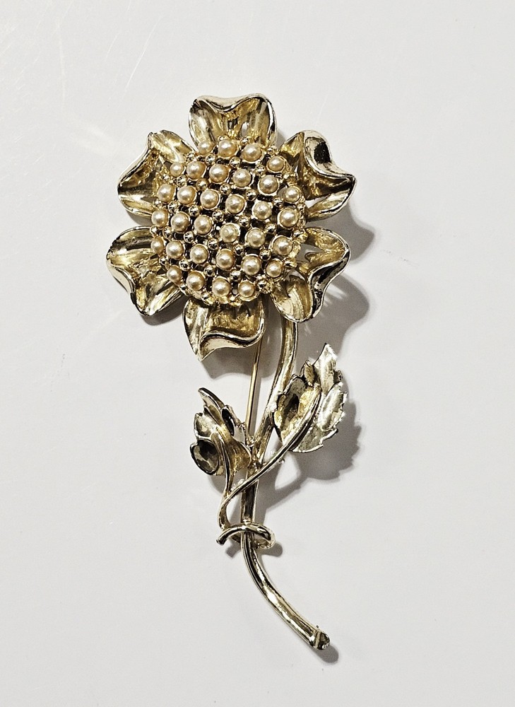 Vintage Coro Jewelcraft LARGE Sunflower Brooch 3.75 Inches