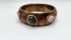 Vintage Brass and Bone with gemstones Bangle bracelet