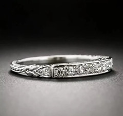 Vintage Retro Circa 1880s Art Deco Style Lab-Created Diamond Wedding Silver Ring