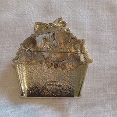 Vintage Brooch Basket Of Green-eyed Kittens Gold-tone MCM American Jewelry Co.