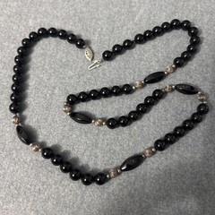 Vintage Sterling Silver And Black Onyx Necklace Beaded Ball Cocktail 25”