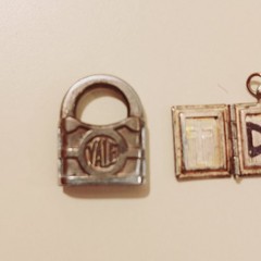 Vintage Silver Tone Charm Lot Yale Padlock Bible Gun Fish Horseshoe Jade Jewelry
