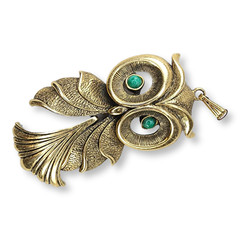 Vintage Green-Eyed Gold Tone Articulating Owl Pendant Super Cute