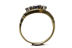 PRETTY ANTIQUE ENGLISH 18K GOLD SAPPHIRE & DIAMOND TRILOGY RING c1910