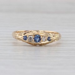 Antique 0.28ctw Sapphire Diamond Ornate Ring 18k Yellow Gold Size 9